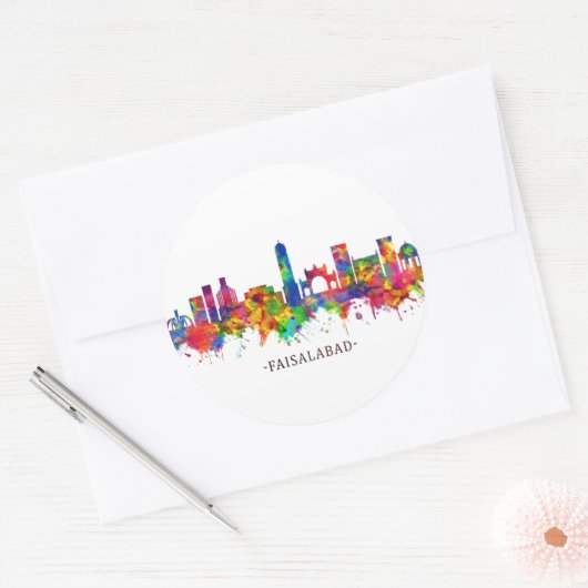 Faisalabad Pakistan Skyline Ronde Sticker (Envelop)