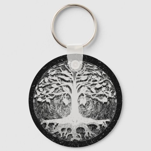 Faith and Hope Tree of Life Black and White Sleutelhanger (Voorkant)