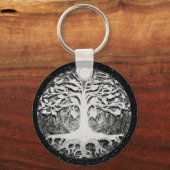 Faith and Hope Tree of Life Black and White Sleutelhanger (Voorkant)