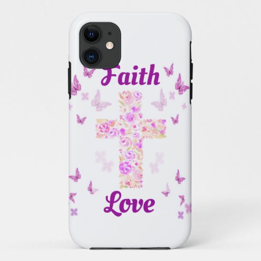 Faith and Love Cross of Rozen with Pink Butterflie Case-Mate iPhone Case (Achterkant)
