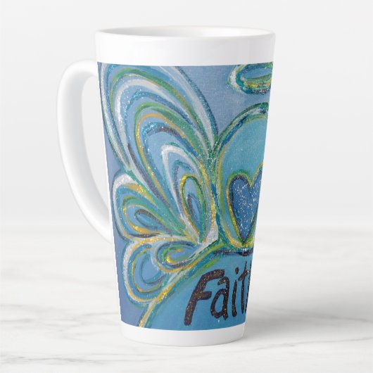 Faith Angel Word Art Custom Latte Mok Cup (Linkerhoek)