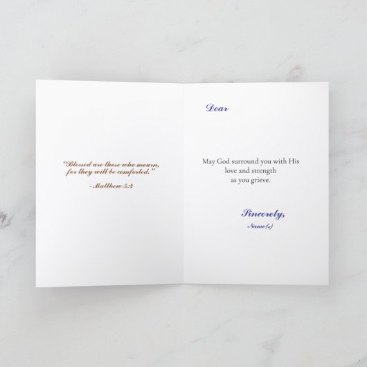 Faith Based Gold Cross Condolence Kaart (Binnen)