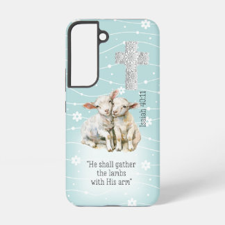 Faith Based Pastel Turquoise Floral Lambs Cross  Samsung Galaxy Hoesje