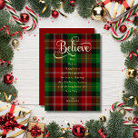 Faith Believe Red Green Christmas Schotse Tartan Folie Feestdagenkaart<br><div class="desc">Seizoensgebonden Geloof Gouden Quote Rood & Groen Kerst Schotse Tartan Folie Vakantie Kaart.</div>