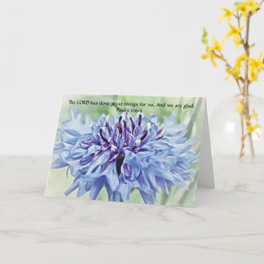 Faith Bible Verse Blue Flower Note Kaart (Gele Bloem)