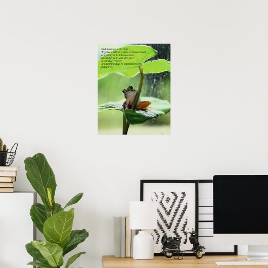 Faith Bible Verse Inspirerend Cute Green Frog Poster (Thuiskantoor)