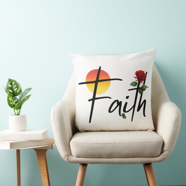 Faith Black Typografie met Roos Kussen (Stoel)