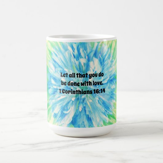Faith Blue Flower Bible Verse Love Mok Cup (Center)