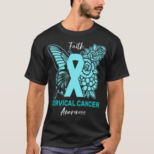 Faith Butterfly Floral Cervical Cancer Awareness T-shirt (Voorkant)