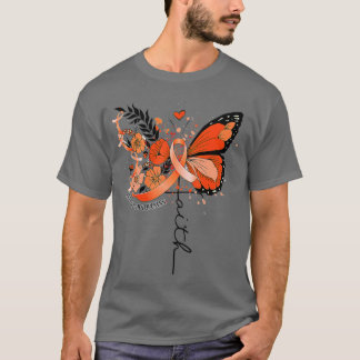 Faith Butterfly Oranje Ribbon Leukemie Bewustheid T-shirt