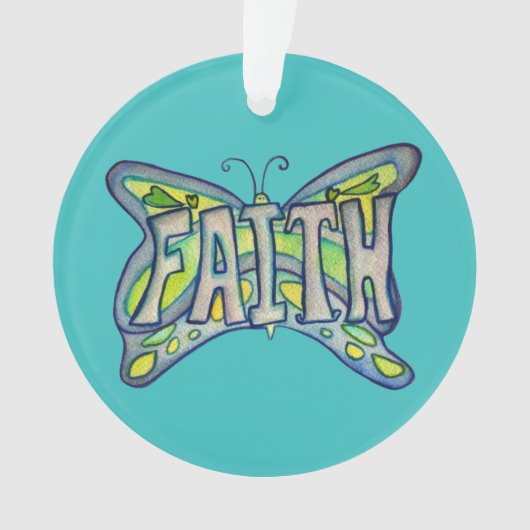 Faith Butterfly Word Art Gift Holiday Ornament (voorkant)