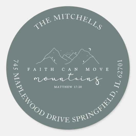 Faith Can Move Mountains Aangepast adres Sticker (Voorkant)