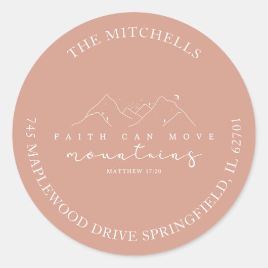 Faith Can Move Mountains Aangepast adres Sticker (Voorkant)