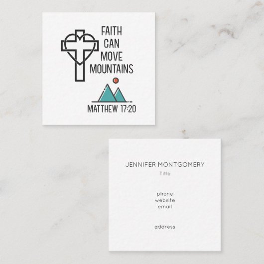 Faith Can Move Mountains Christelijk Bijbelcitaat Vierkante Visitekaartje (Voorkant / Achterkant)
