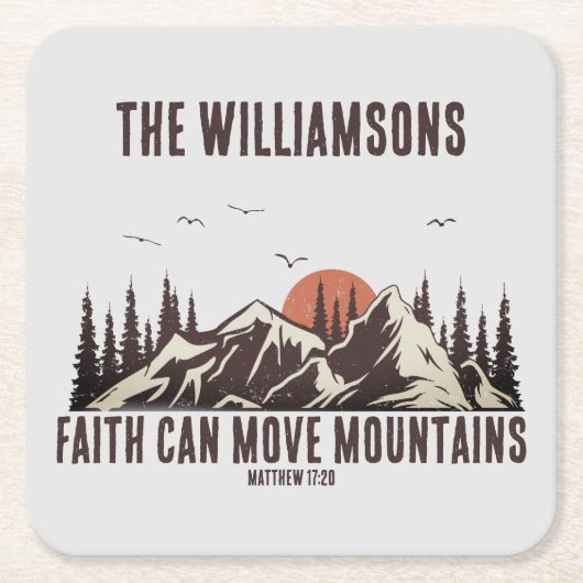 Faith Can Move Mountains Christelijke Bijbelversie Kartonnen Onderzetters (Voorkant)