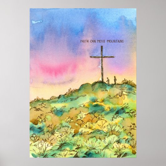 Faith Can Move Mountains Cross Inspirerend Poster (Voorkant)