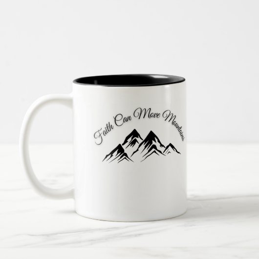 "Faith Can Move Mountains - Inspirerend Mok" Tweekleurige Koffiemok (Links)