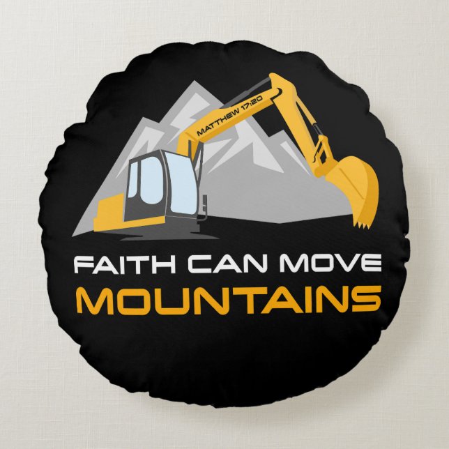Faith Can Move Mountains - Kinder en volwassen Chr Rond Kussen (Voorkant)
