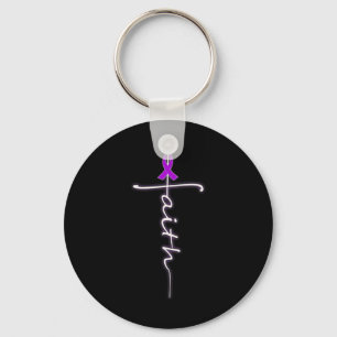 Faith Christelijk Cross Paarse Ribbon Warrior Heim Sleutelhanger