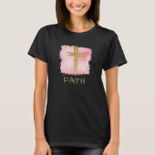 *~* FAITH Christelijke PinK Cross Gold Glitter T-shirt (Voorkant)