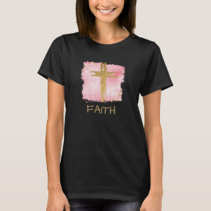 *~* FAITH Christelijke PinK Cross Gold Glitter T-shirt