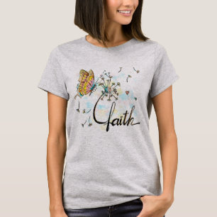 Faith Christelijke Religieuze Butterfly Dandelion T-shirt