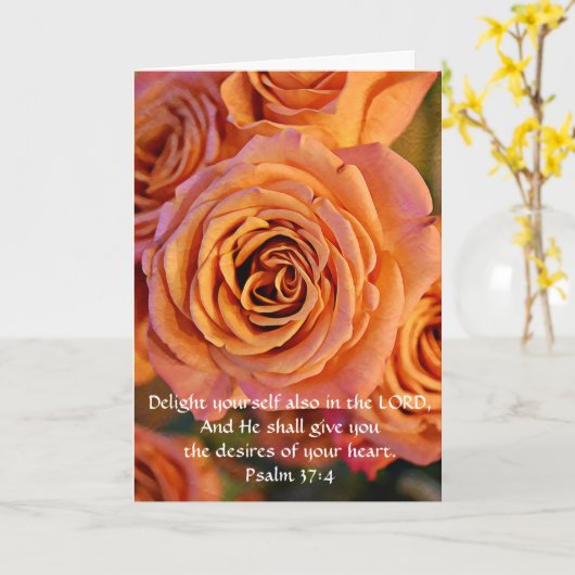 Faith Coral Oranje Rozen Verjaardag Kaart (Gele Bloem)