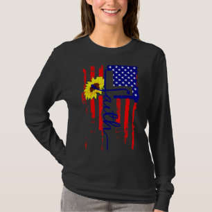 Faith Cross American Flag Christus Jezus Religieuz T-shirt