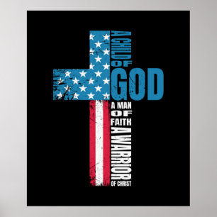 Faith Cross American Flag Jezus Poster
