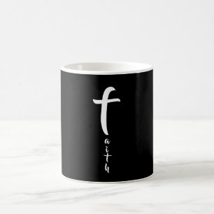 Faith Cross Black en White Typography Simple Koffiemok