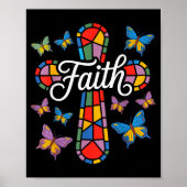 Faith Cross Butterflies And Flowers Christian  Poster (Voorkant)
