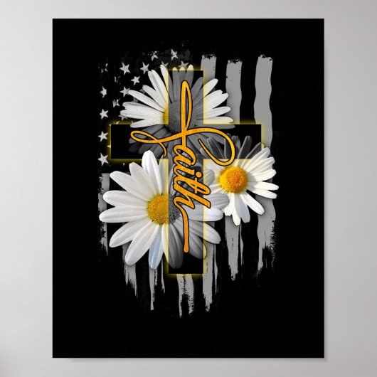 Faith Cross Casual Cross Daisy US Flag Floral Poster (Voorkant)