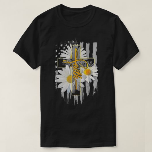 Faith Cross Casual Cross Daisy US Flag Floral T-shirt (Design voorkant)