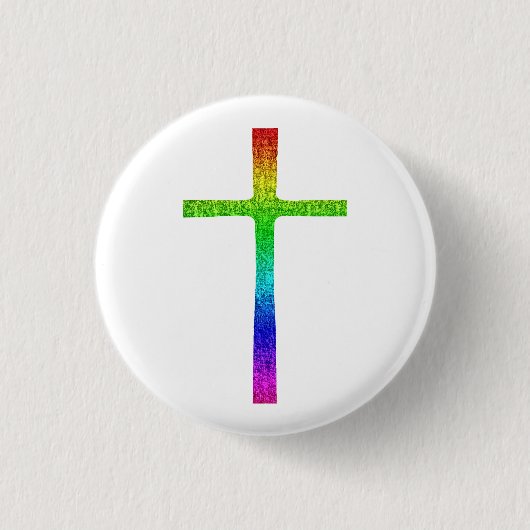 Faith Cross Rainbow Ronde Button 3,2 Cm (Voorkant)