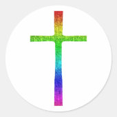 Faith Cross Rainbow Ronde Sticker (Voorkant)