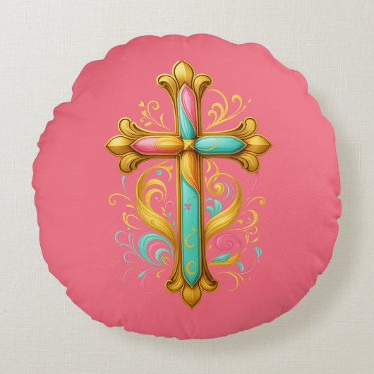 Faith Cross Rond Kussen (Voorkant)