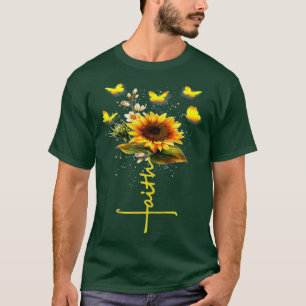 Faith Cross Sunflower Butterflies Flowers T-shirt