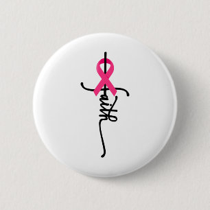 Faith Cross Warrior Survivor Pink Ribbon Breast Ca Ronde Button 5,7 Cm