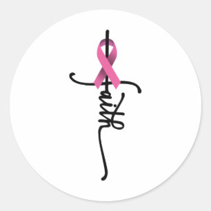 Faith Cross Warrior Survivor Pink Ribbon Breast Ca Ronde Sticker