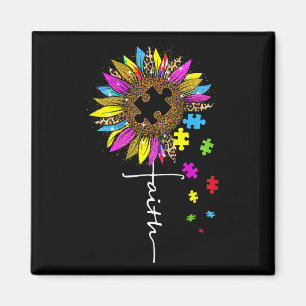 Faith Cross Zonnebloem Autisme Mom Luipaard Puzzel Magneet