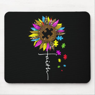 Faith Cross Zonnebloem Autisme Mom Luipaard Puzzel Muismat