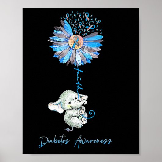 Faith Cute Elephants Sunflower Diabetes Awareness Poster (Voorkant)