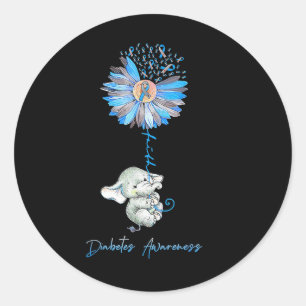 Faith Cute Elephants Sunflower Diabetes Awareness Ronde Sticker