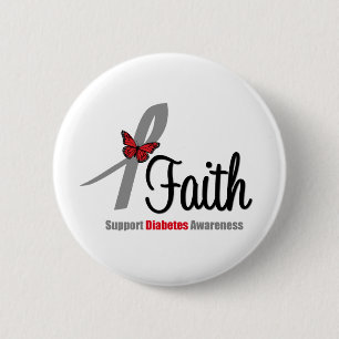 Faith Diabetes Awareness Butterfly Ribbon Ronde Button 5,7 Cm