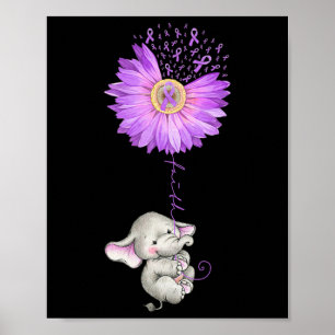 FAITH Elephant Holding Paarse Sunflower Epilepsie Poster
