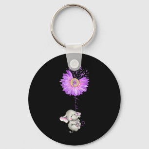 FAITH Elephant Holding Paarse Sunflower Epilepsie Sleutelhanger