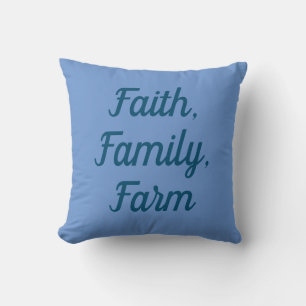 Faith, Family, Boerderij, blauw op blauw Kussen