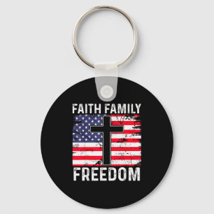 Faith Family Dom - Christelijke Vintage Usa Vlag Sleutelhanger