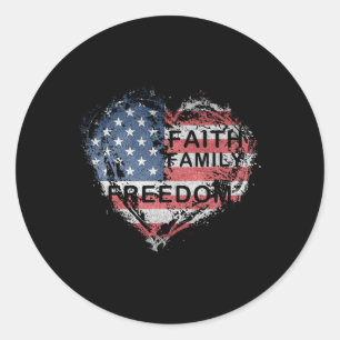 Faith Family Farming Freedom Amerikaanse vlag 4e v Ronde Sticker