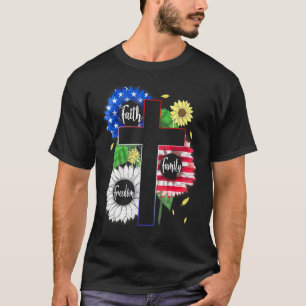 Faith Family Freedom Patriotic Christelijk Cross A T-shirt